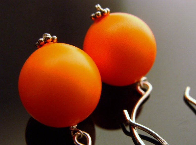 Swarovski Crystal Neon Orange Sterling Silver Earrings Gift image 3