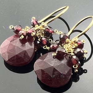 Ruby & Garnet Cluster Earrings · 14K Gold Filled or Sterling Silver · Red Gemstones · Handmade Jewelry