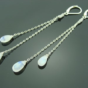 White Raw Diamond and Moonstone Earrings · 925 Sterling Silver or 14K Gold Filled