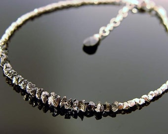 Genuine Black Raw Rough Uncut Diamond Sterling Silver Bracelet or Necklace  Gift