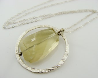 Lemon Quartz Sterling Silver Necklace  Gift