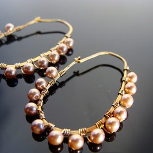 Swarovski Pearl Hoop Earrings · 925 Sterling Silver Vermeil or 14K Gold Filled · Elegant Minimal Gift for Her