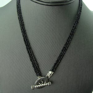 Black Spinel 3 Strand Necklace · 925 Sterling Silver Toggle · Layered Gemstone Jewelry · Elegant Gift for Her