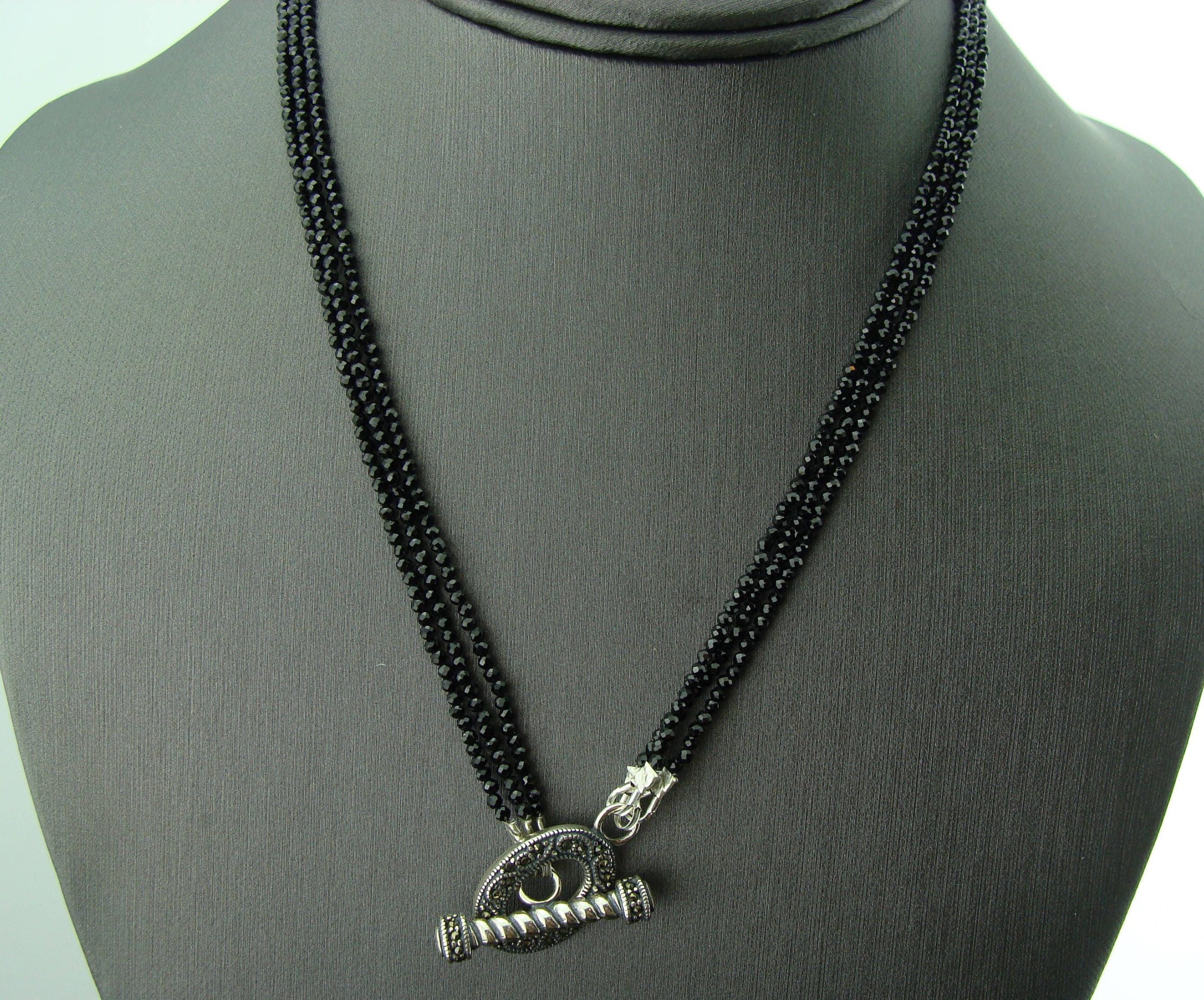 Black Spinel 3 Strand Necklace · 925 Sterling Silver Toggle 