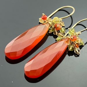 Carnelian Citrine and Peridot 14k Gold Filled Cluster Earrings Gift