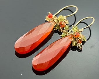 Carnelian Citrine and Peridot 14k Gold Filled Cluster Earrings Gift