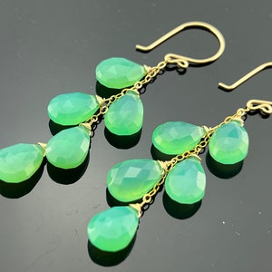 Green Chrysoprase Chalcedony · Cascade Earrings · 14K Gold Filled or Sterling Silver · Handmade Gem Gift · Boho Jewelry