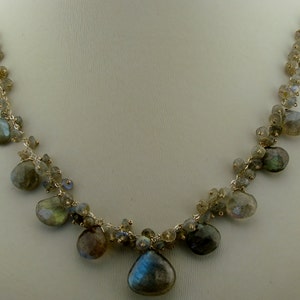 Set echte flash labradoriet ketting en oorbellen · 925 sterlingzilveren sieradenset · iriserende edelsteen cadeau voor haar afbeelding 4