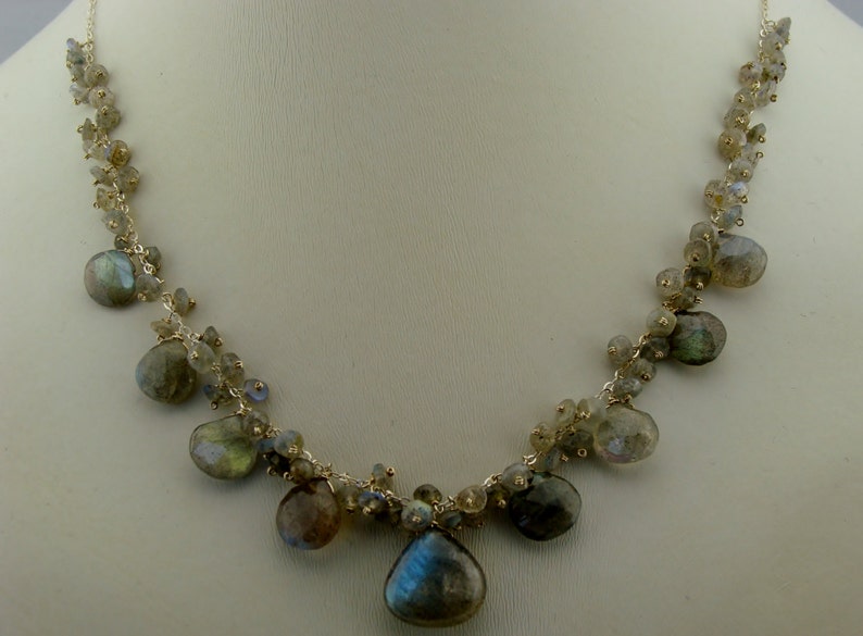 Set echte flash labradoriet ketting en oorbellen · 925 sterlingzilveren sieradenset · iriserende edelsteen cadeau voor haar afbeelding 4