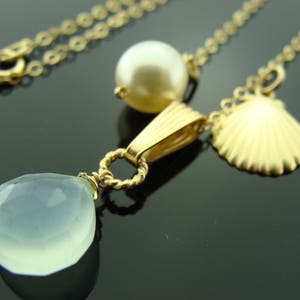 Aqua Blue Chalcedony 14K Gold Filled Beach Necklace  Gift