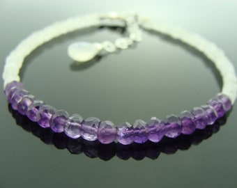 Amethyst Rainbow Moonstone Sterling Silver Bracelet • Faceted Gemstone Jewelry