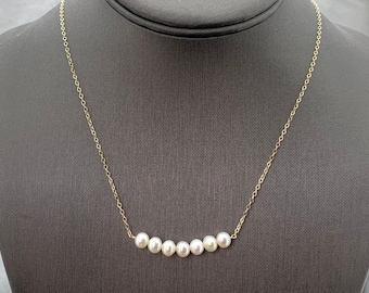 Cultured Freshwater Pearl 14K Gold Filled or 925 Sterling Silver Bar Necklace  Gift