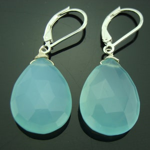 Large Aqua Chalcedony 925 Sterling Silver Leverback Earrings  Gift