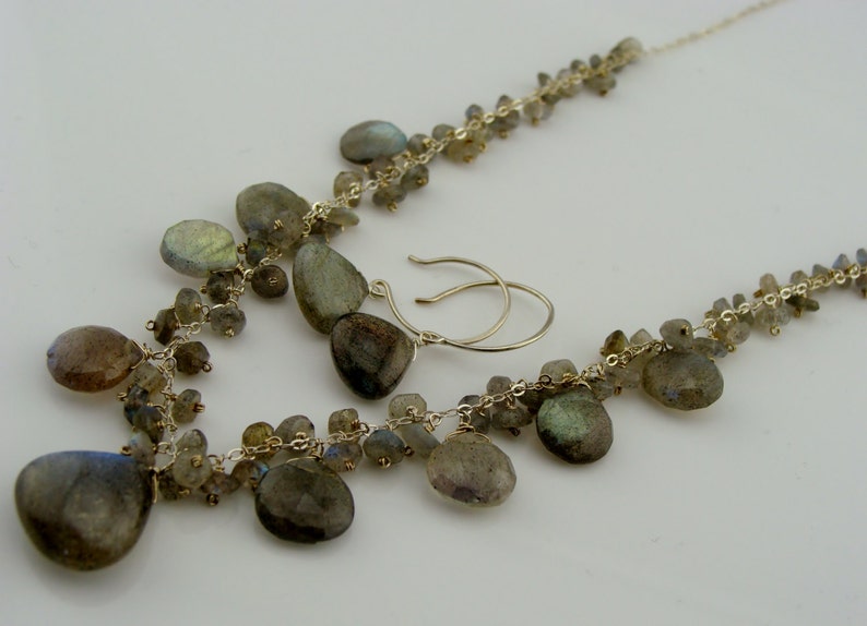 Set echte flash labradoriet ketting en oorbellen · 925 sterlingzilveren sieradenset · iriserende edelsteen cadeau voor haar afbeelding 5
