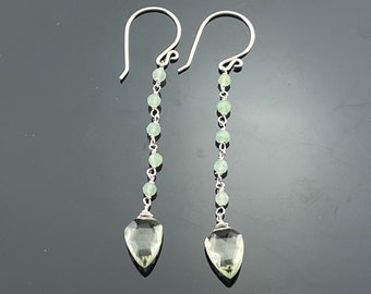 Green Amethyst & Amazonite 925 Sterling Silver Gemstone Dangle Earrings