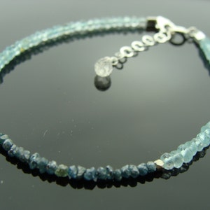 Blue Raw Diamond and Aquamarine Bracelet · Genuine Gemstones · 925 Sterling Silver Adjustable Gift for Her · March Birthstone