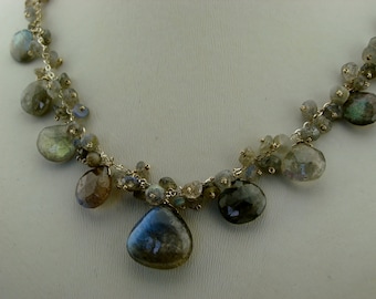 Genuine Flash Labradorite Necklace and Earrings Set · 925 Sterling Silver Jewelry Set · Iridescent Gemstone Gift for Her