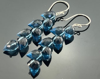 London Blue Quartz 14K Gold Filled or 925 Sterling silver Cascade Earrings  Gift