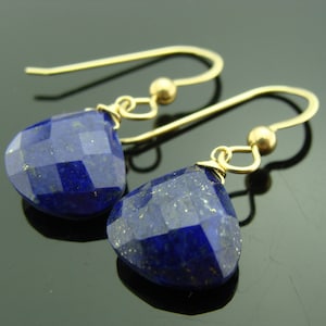 Lapis Lazuli Drop Earrings · 14K Solid Gold · Deep Blue Gemstone Dangles · Handmade Jewelry Gift · Luxury Gift for Her