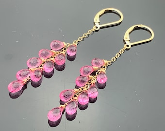 Faceted Pink Topaz Cascade 14K Gold Filled Leverback Earrings