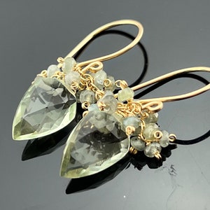 Green Amethyst & Moss Aquamarine · Cluster Earrings · 14K Gold Filled · Earthy Gemstone Jewelry · Handmade Gift for Her