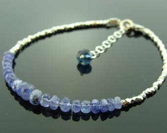 Tanzanite 925 Sterling Sliver Hill Tribe Bracelet  Gift