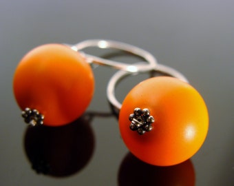 Swarovski Crystal Neon Orange Sterling Silver Earrings  Gift