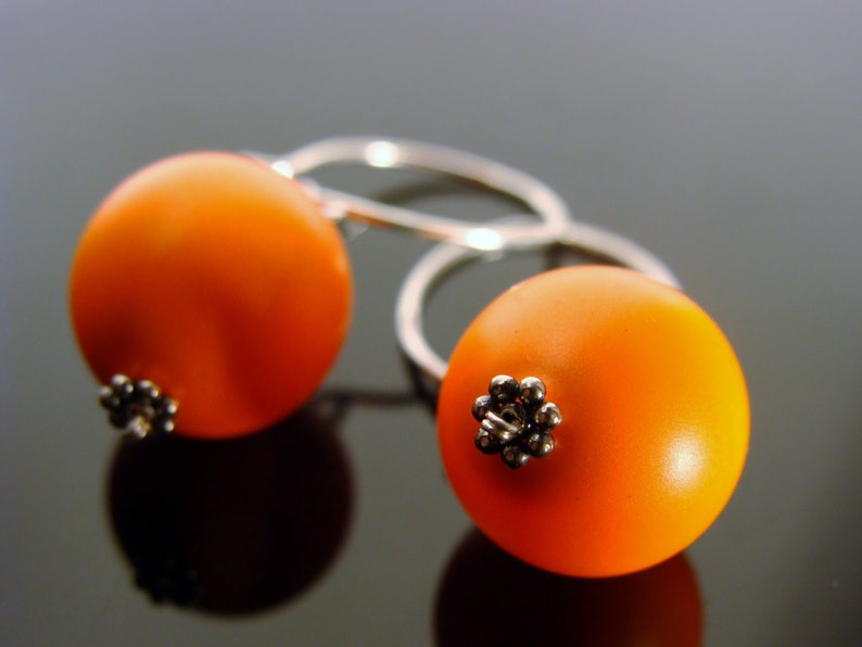 Swarovski Crystal Neon Orange Sterling Silver Earrings Gift image 1