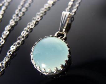 Sky Blue Chalcedony Bezel Set Sterling Silver Pendant  Gift