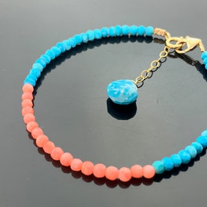 Coral and Turquoise Bracelet · 14K Gold Filled or Sterling Silver · Handmade Beach Jewelry · Boho Gift for Her