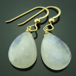 14K Solid Gold Earrings · Rainbow Moonstone Drops · Dangle Earrings · June Birthstone · Luxury Jewelry · Gift for Her · Handmade