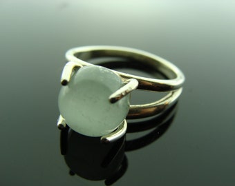 Genuine Aquamarine Bezel Set Sterling Silver Ring Size 7  Gift
