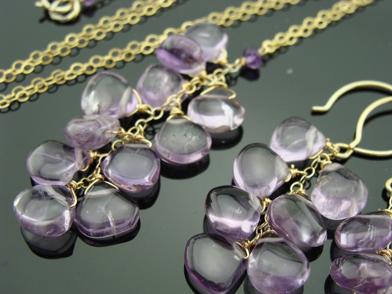 Amethyst Cascade 14K Gold Filled Gemstone Earrings and Necklace Set Gift