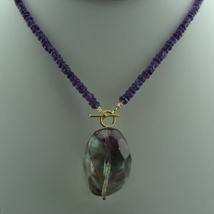 Amethyst and Fluorite Toggle Necklace · 14K Gold Filled Gemstone Jewelry · Handmade Gift for Her · February Birthstone
