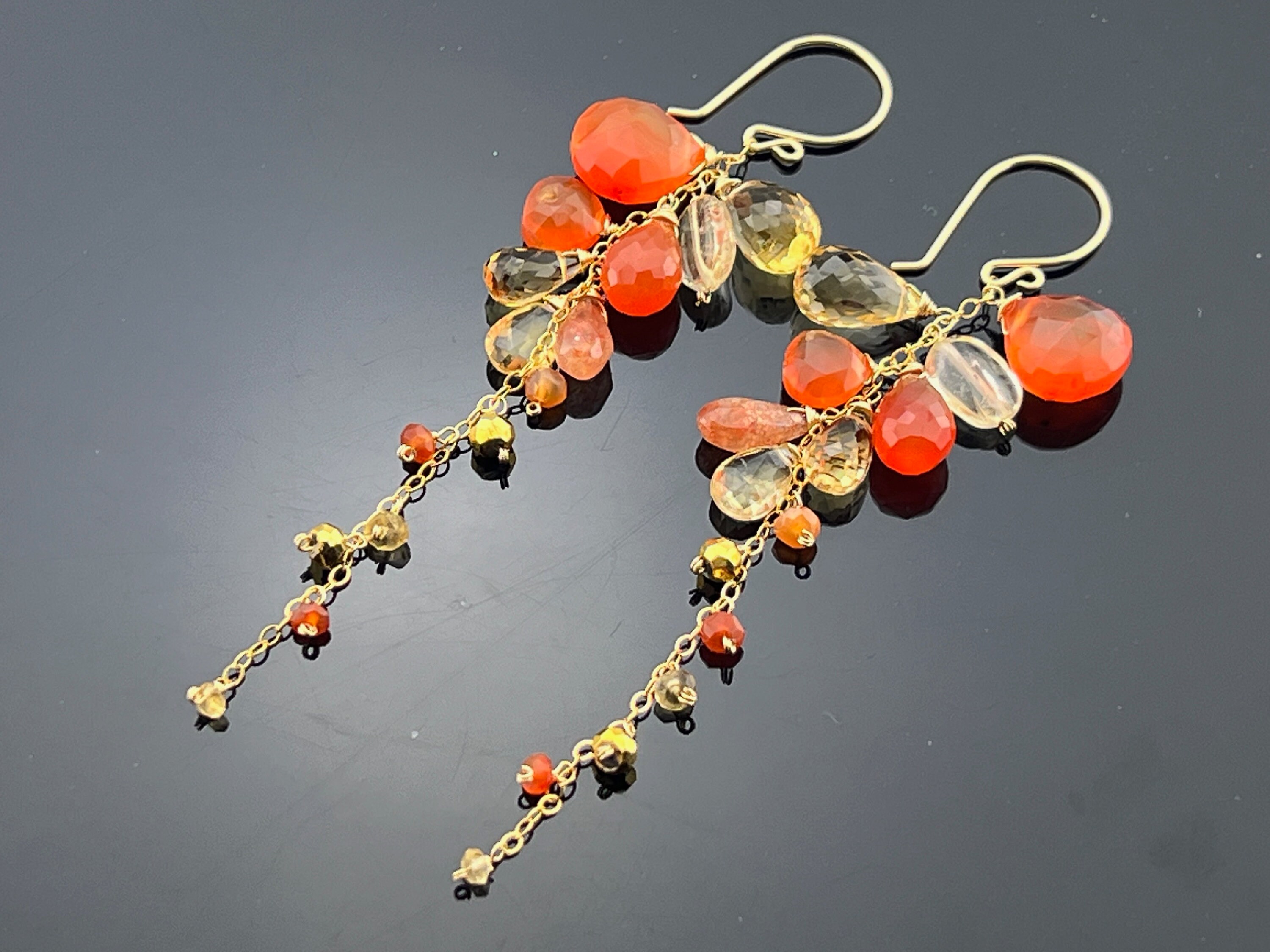 カーネリアン シトリン ゴールデン パイライト イヤリング · 14K