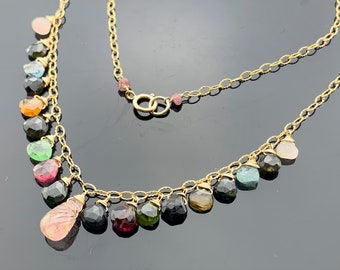 Watermelon Tourmaline 14K Gold Filled Necklace  Gift