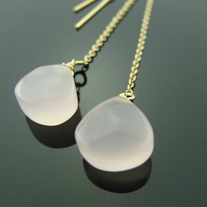 Pink Chalcedony Ear Thread Earrings · 14K Gold Filled · Dainty Gemstone Drops · Minimalist Jewelry · Gift for Her