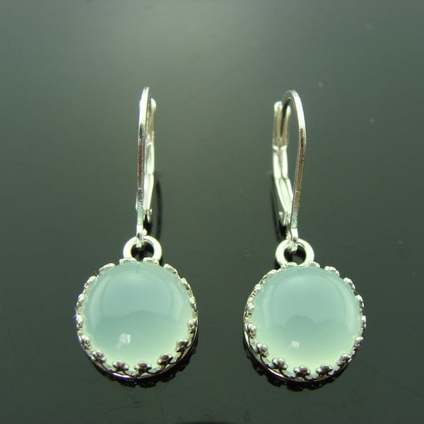 Aqua Blue Chalcedony · Bezel Set Leverback Earrings · 925 Sterling Silver · Minimalist Gemstone Jewelry · Gift for Her