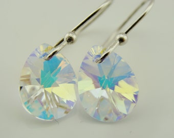 Swarovski Crystal AB Drop Sterling Silver Leverback Earrings  Gift