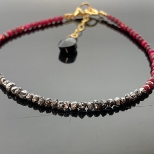 Black Raw Diamond & Ruby Bracelet · 925 Sterling Silver or 14K Gold Filled