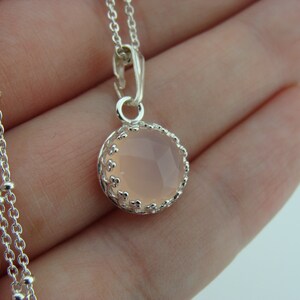 Rose Cut Pink Chalcedony Pendant Necklace · Bezel Set · 925 Sterling Silver · Delicate Gemstone Jewelry · Gift for Her