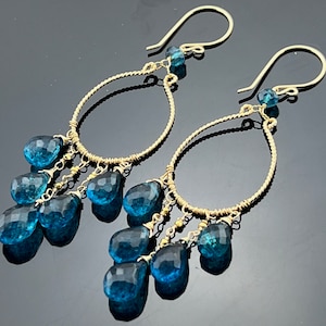 London Blue Topaz Chandelier Earrings • 14K Gold Filled Gemstone Dangles • Elegant Blue Jewelry • Gift for Her