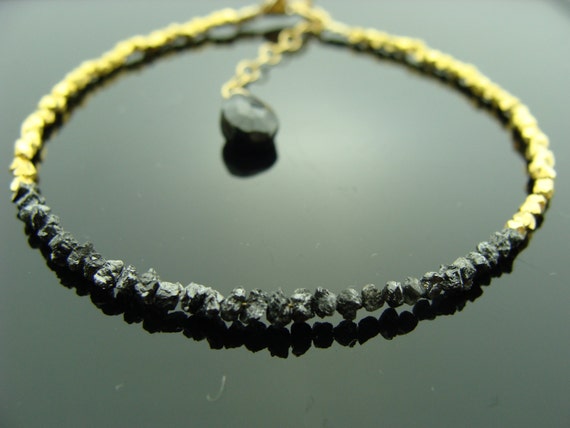 Black Raw Rough Diamond Bracelet · 14K Gold Filled Vermeil · Uncut Natural Diamond · Handmade Minimalist Gift for Her