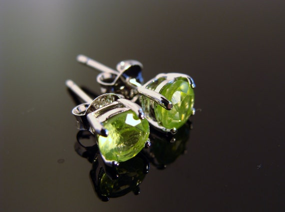 Genuine Peridot Stud Earrings · 5mm 925 Sterling Silver · Natural Green Gemstone Jewelry
