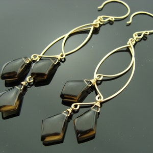 Smoky Quartz Chandelier Earrings · Long 14K Gold Filled Dangles · Gemstone Earrings · Elegant Gift for Her