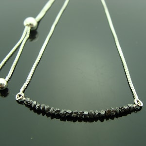Raw Black Diamond Necklace · Uncut Rough Gemstone · 925 Sterling Silver · Adjustable Tassel · Gift for Her · Minimalist Jewelry