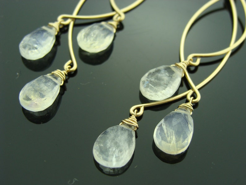 Long Rainbow Moonstone Chandeliers 14K Gold Filled Earrings Etsy
