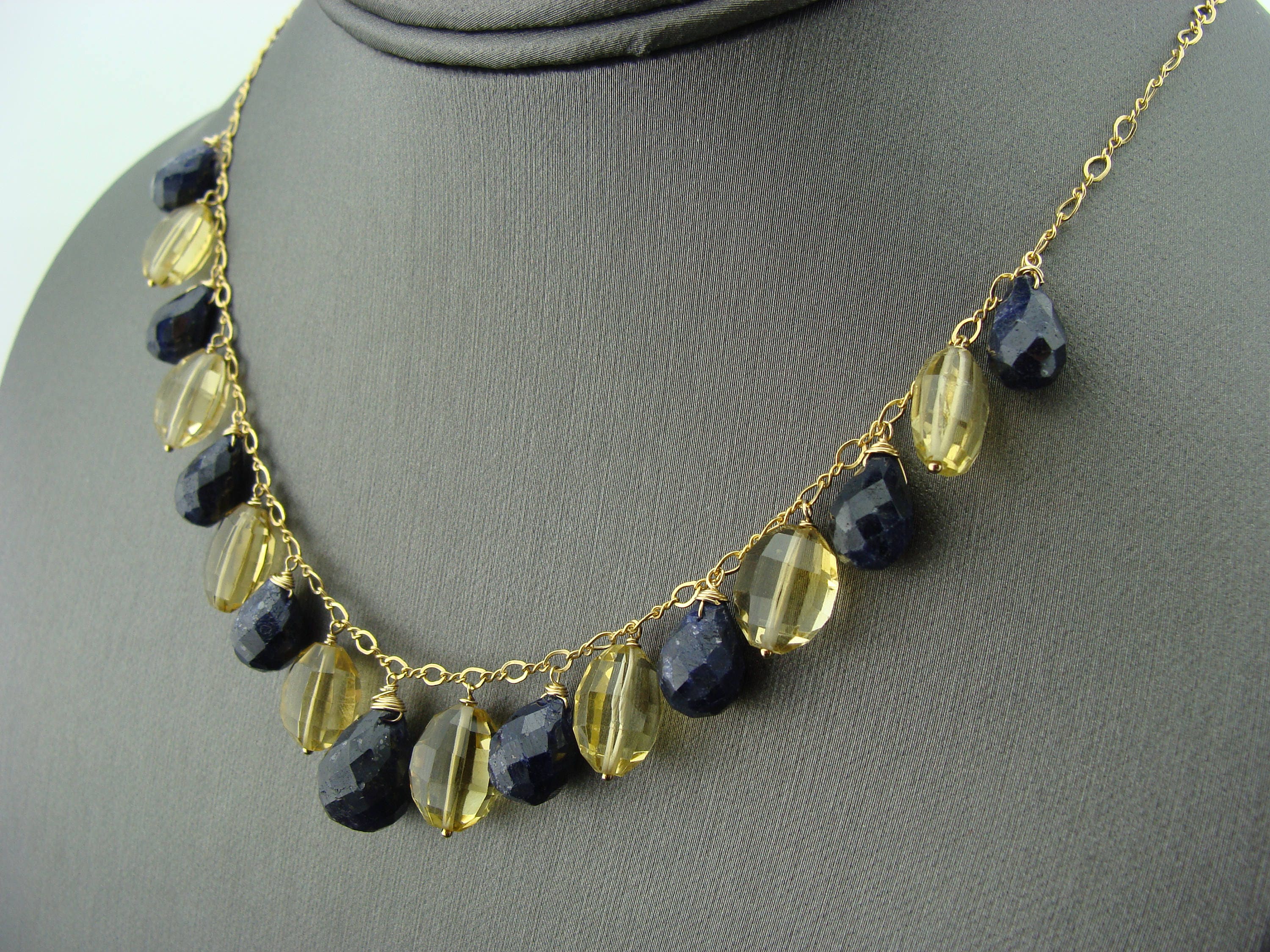 Genuine Sapphire and Citrine 14K Gold Filled Gemstone Necklace | Etsy