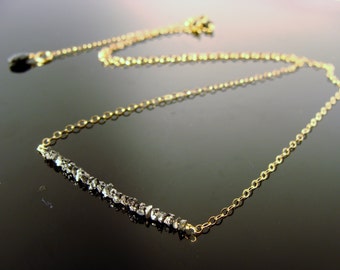 Genuine Black Raw Rough Diamond 14k Gold Filled Solid Gold or Sterling Silver Bar Necklace  Gift