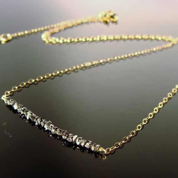 Black Raw Rough Diamond Bar Necklace · 14K Gold Filled, Solid Gold or Sterling Silver